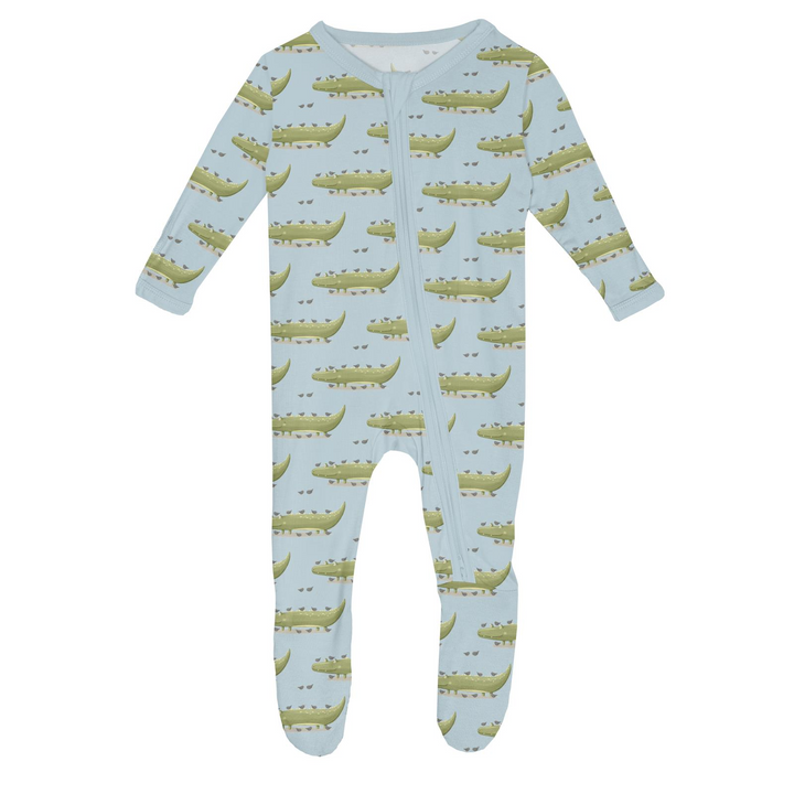 Print Footie with 2 Way Zipper in Spring Sky Croc & Friends