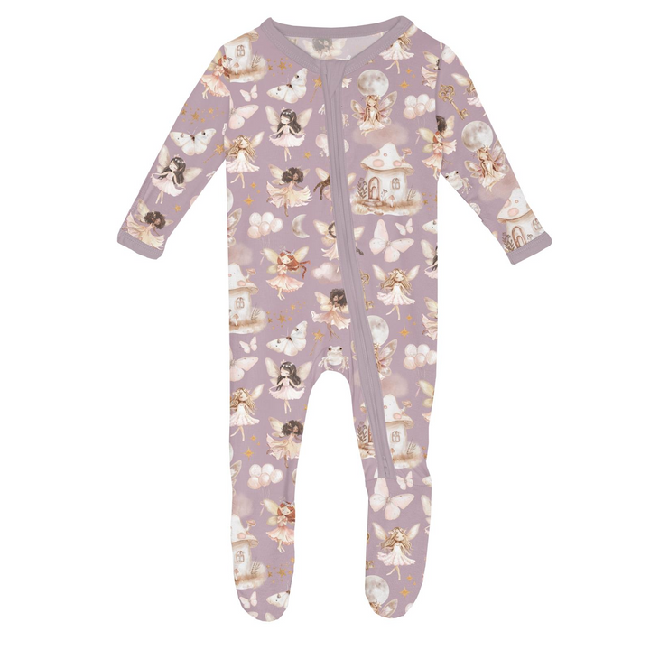 Print Footie with 2 Way Zipper in Sweet Pea Fairy Party