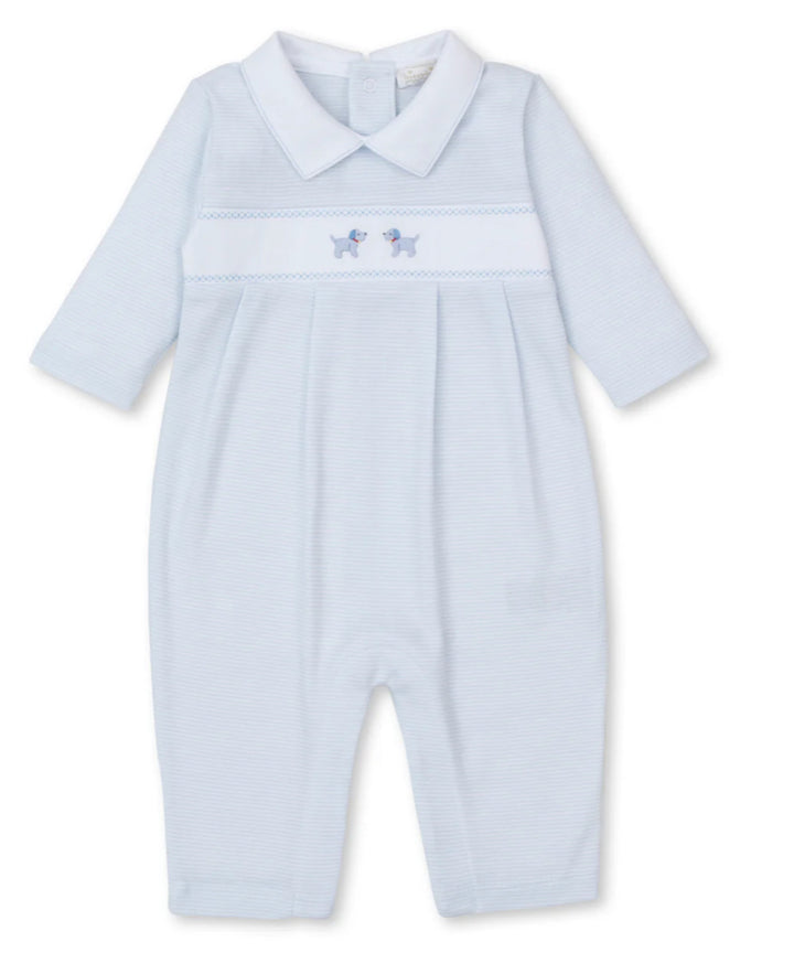 Light Blue Playsuit with Hand Emb Puppies