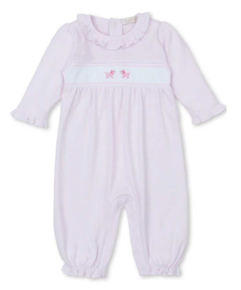 Pink Playsuit with Hand Emb Puppies