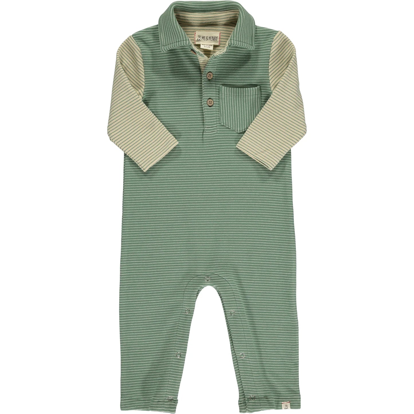 Green with Sage Arms Stripe Romper