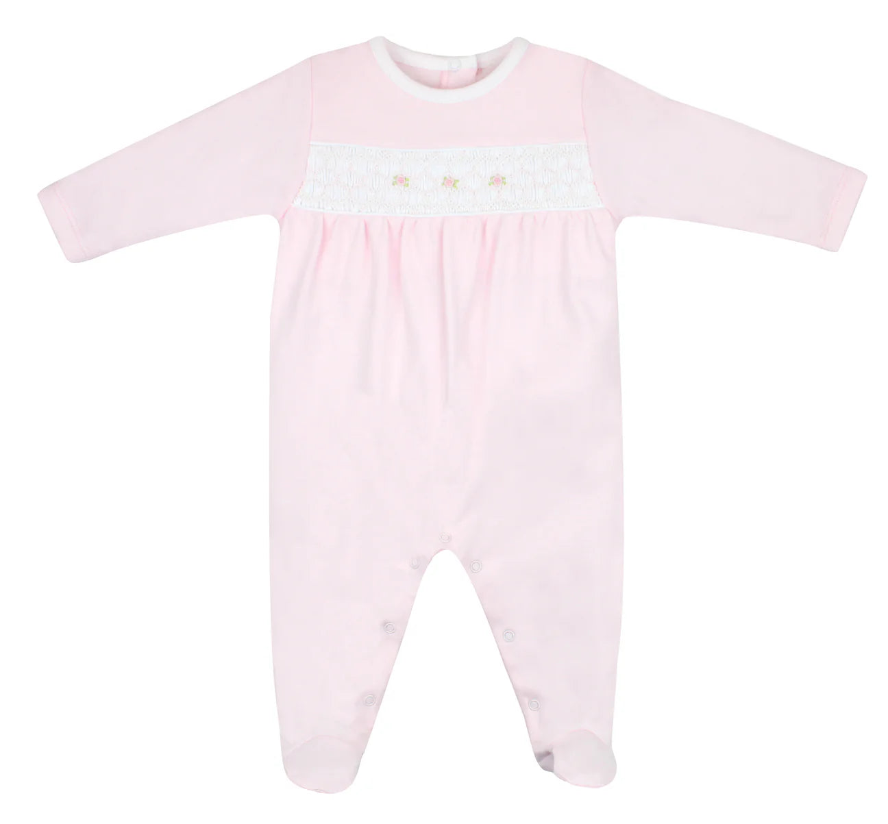 Pink Rosebuds Smocked Footie