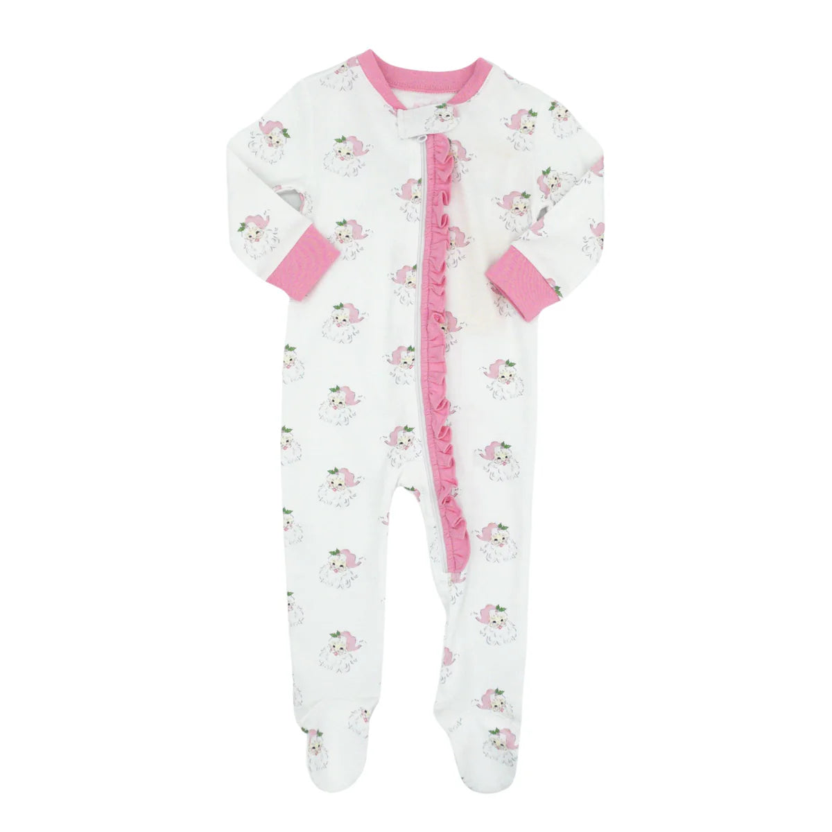 One Piece Zip Up Jammies Pink Santa