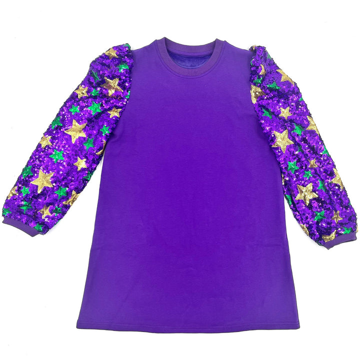 Mardi Gras Sequins Stars Sleeve Dress