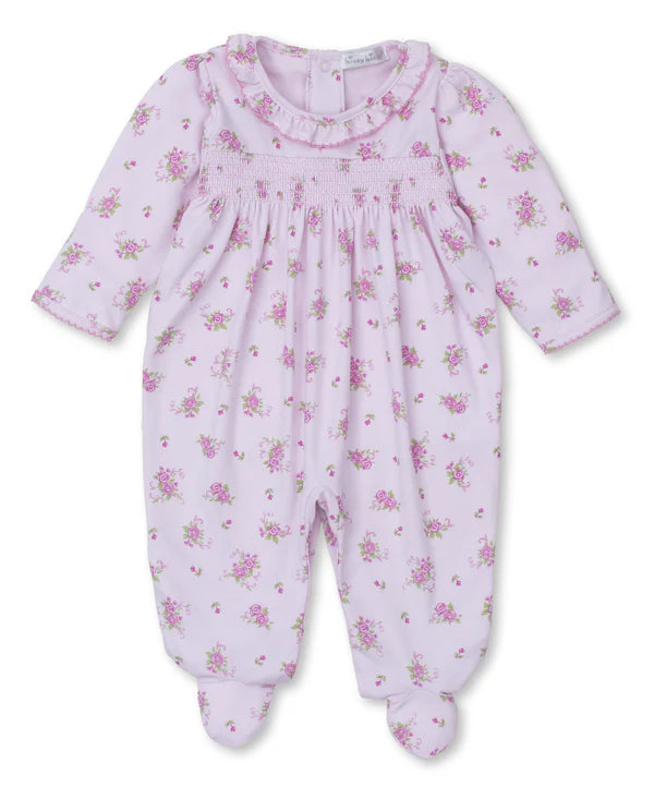 Pink Rose Scrolls Pink Smocked Footie