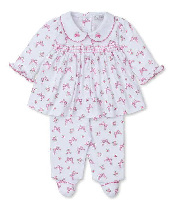 Blooming Bows Pink Smocked Footed Pant Set