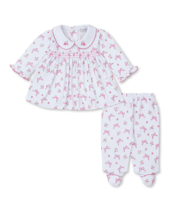 Blooming Bows Pink Smocked Footed Pant Set