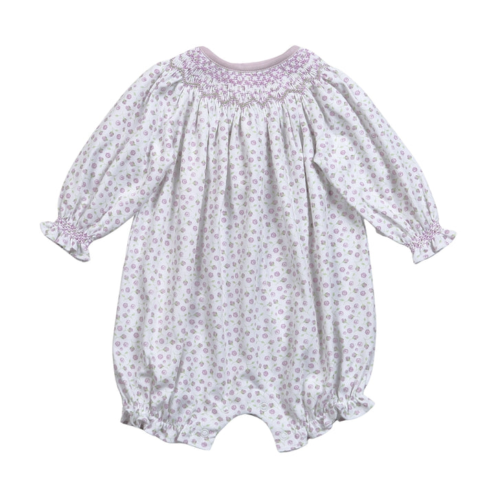 Lyn Purple Floral Pima Hand Smocked Bubble