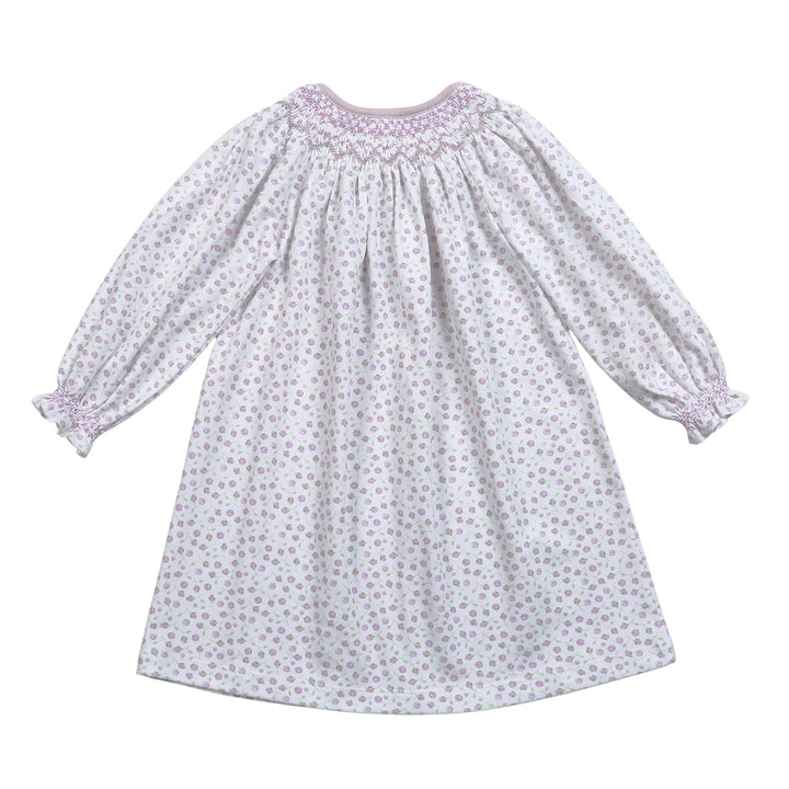 Lyn Purple Floral Pima Hand Smocked Bishop Dress