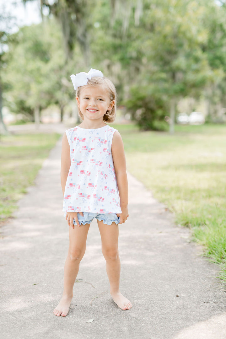 Lottie Bloomer Set-Flag Top with Light Blue Back Bow and Bloomers PRESALE