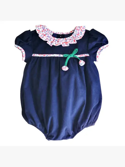 Cherries Girl Blue Corduroy Bubble