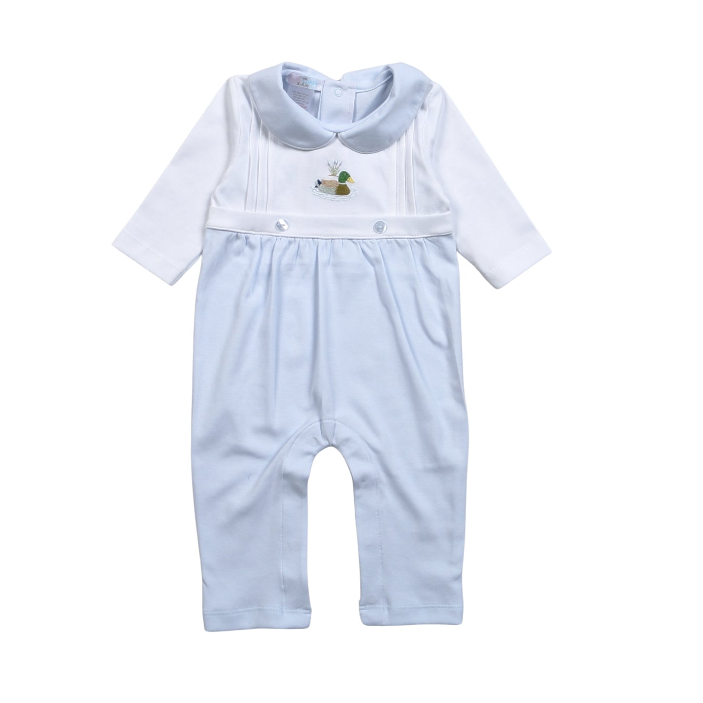 Blue Mallard Duck Hand Embroidered Pima Romper