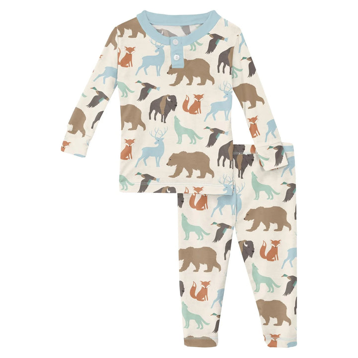 Print Long Sleeve Henley Pajama Set in National Wildlife Federation