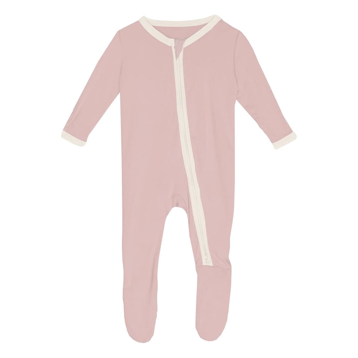Footie with 2 Way Zipper in Baby Rose with Natural