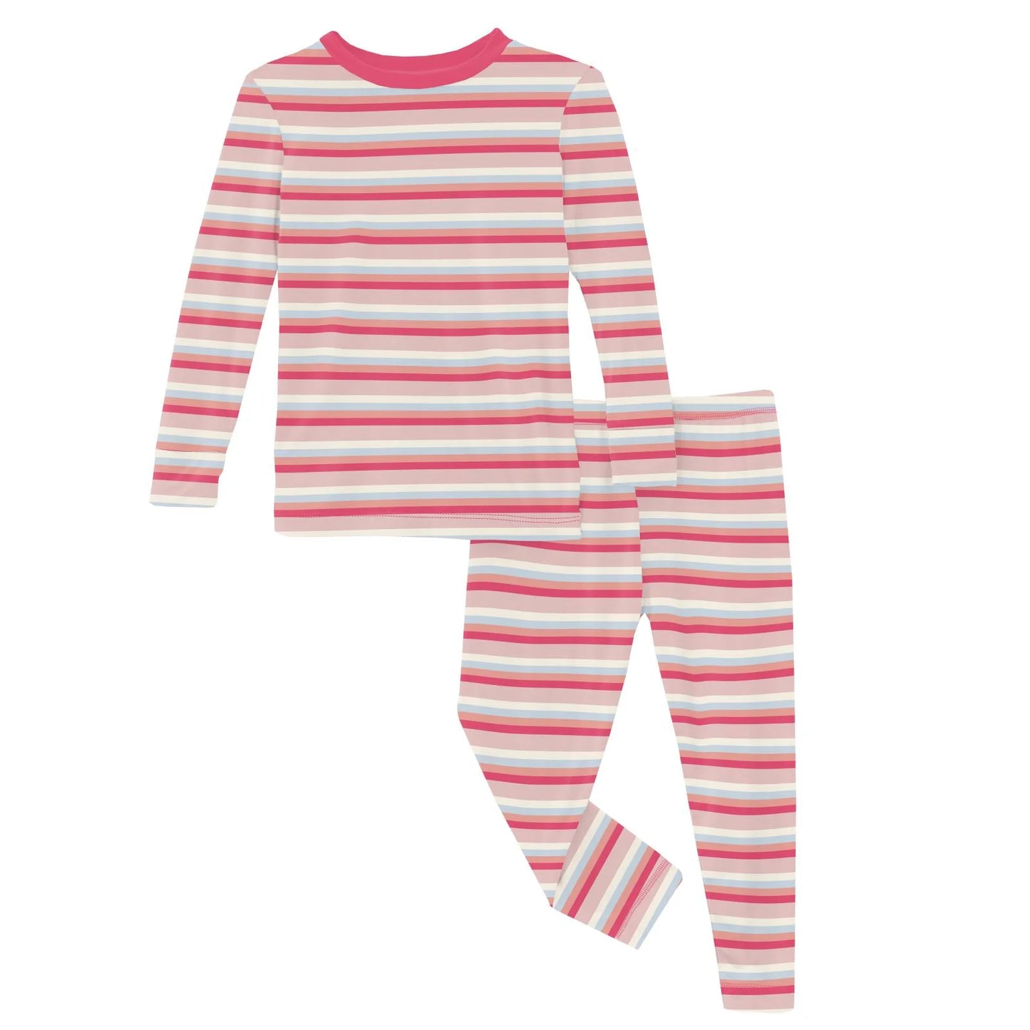 Print Long Sleeve Pajama Set in Baby Rose Stripe