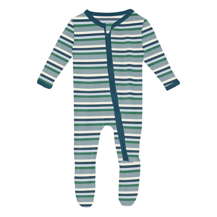 Print Footie with 2 Way Zipper in Stormy Sea Stripe