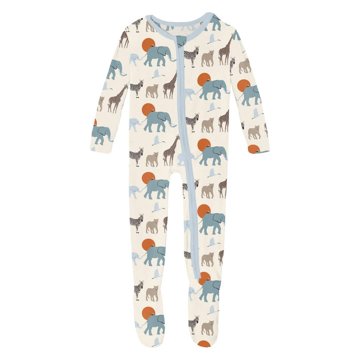 Print Footie with 2 Way Zipper in Natural Just So Animals