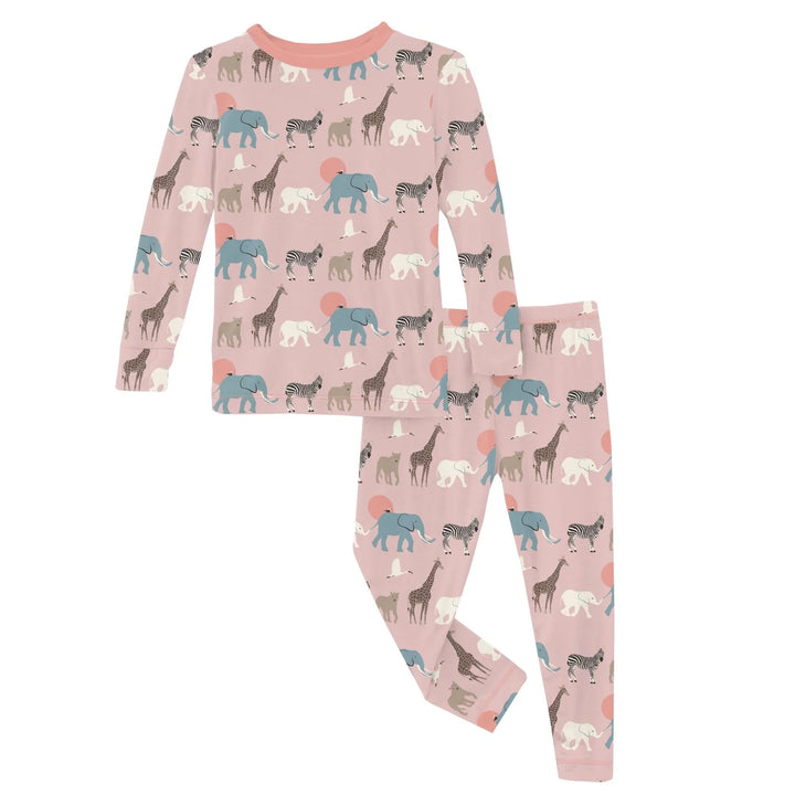 Print Long Sleeve Pajama Set in Baby Rose Just So Animals