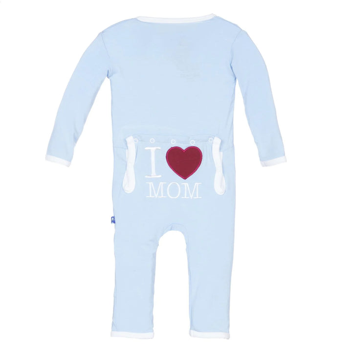 Applique Coverall with Snaps in Pond I Love Mom