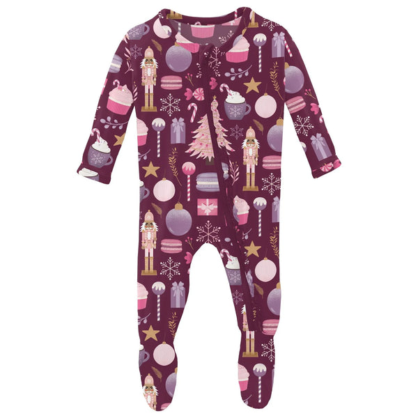 Print Muffin Ruffle Footie w/2way Zip- Melody Sugar Plum