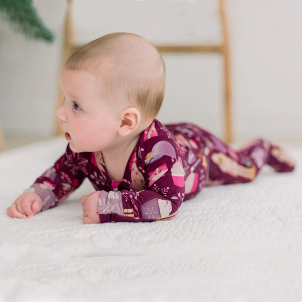 Print Muffin Ruffle Footie w/2way Zip- Melody Sugar Plum
