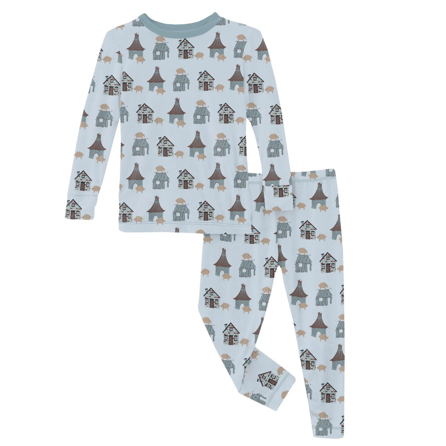 Print Long Sleeve Pajama Set in Illusion Blue Three Little Pigs