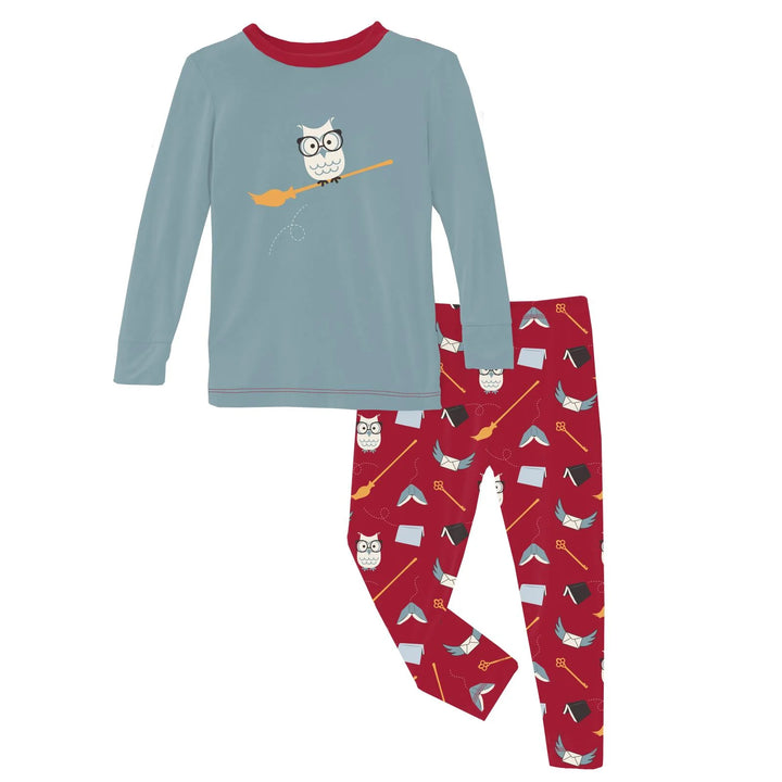 Long Sleeve Graphic Tee Pajama Set in Crimson Magical World