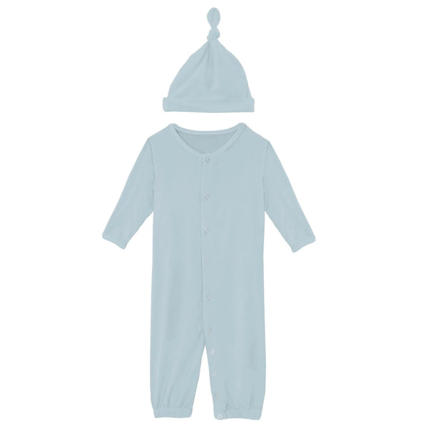 Layette Gown Converter & Single Knot Hat Set in Spring Sky