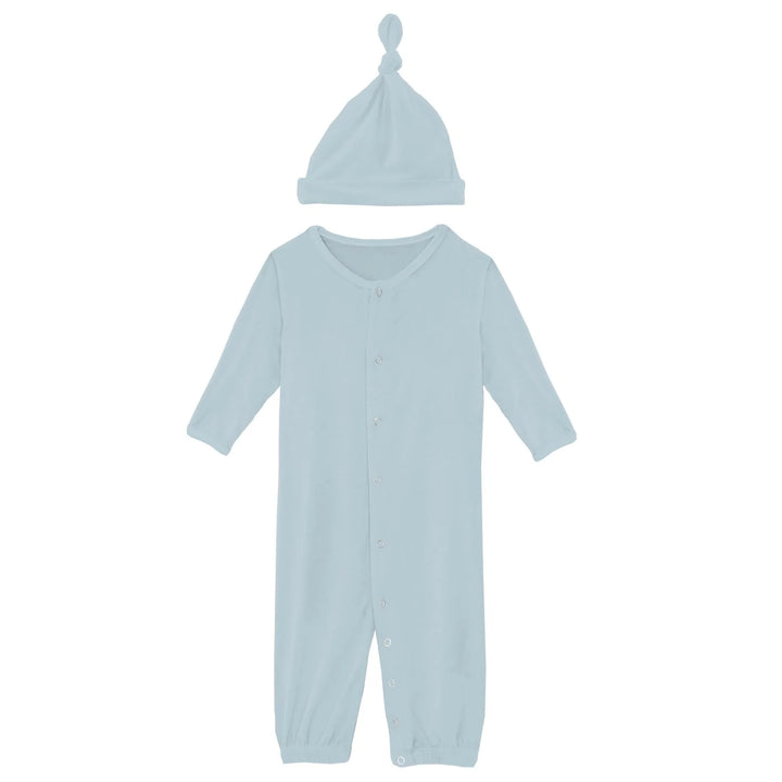 Layette Gown Converter & Single Knot Hat Set in Spring Sky
