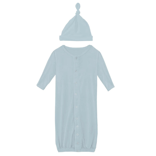 Layette Gown Converter & Single Knot Hat Set in Spring Sky