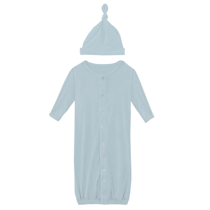 Layette Gown Converter & Single Knot Hat Set in Spring Sky