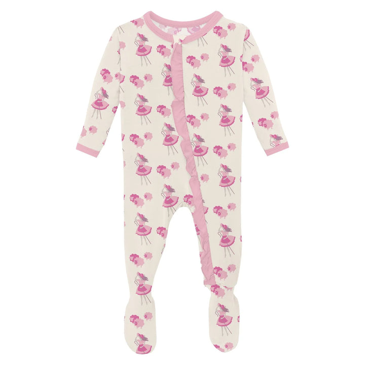 Print Classic Ruffle Footie with 2 Way Zipper in Natural Little Bo Peep