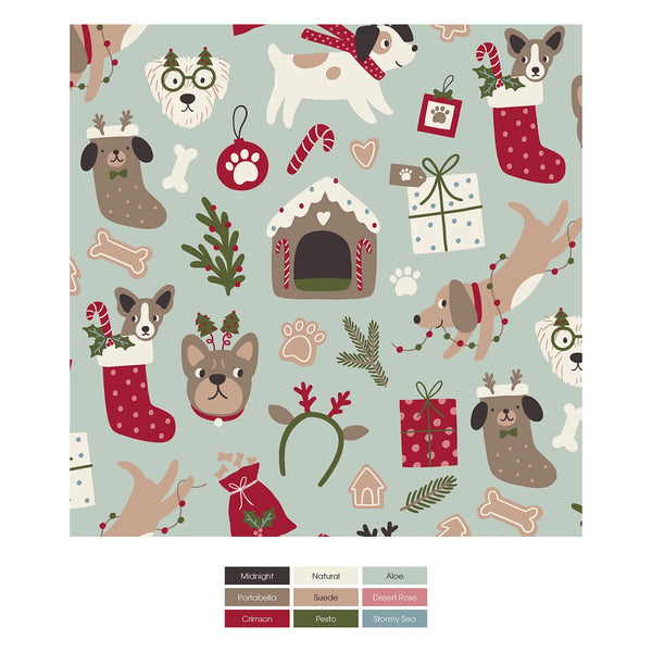 Print Footie w/2 way zipper-Aloe Christmas Dogs