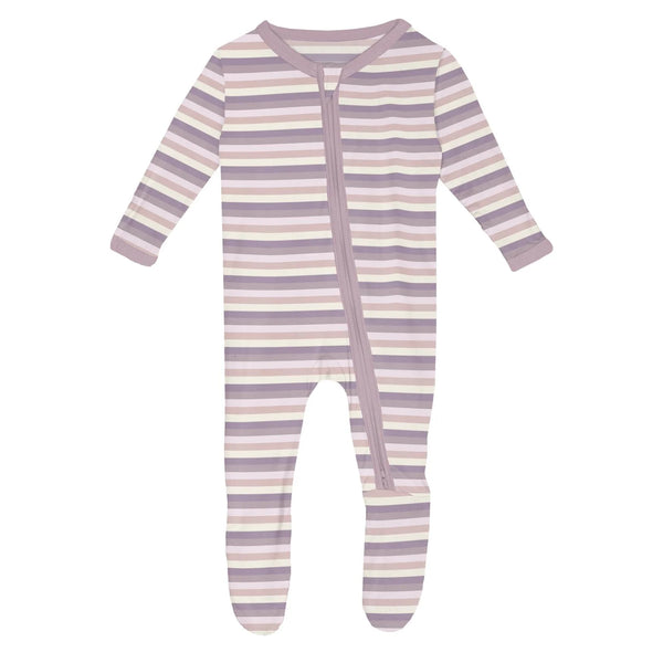 Print Footie with 2 Way Zipper in Lavender Bliss Stripe