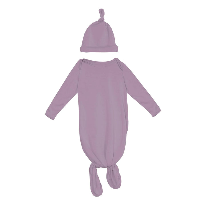 Knotted Layette Gown & Hat Set in Lavender