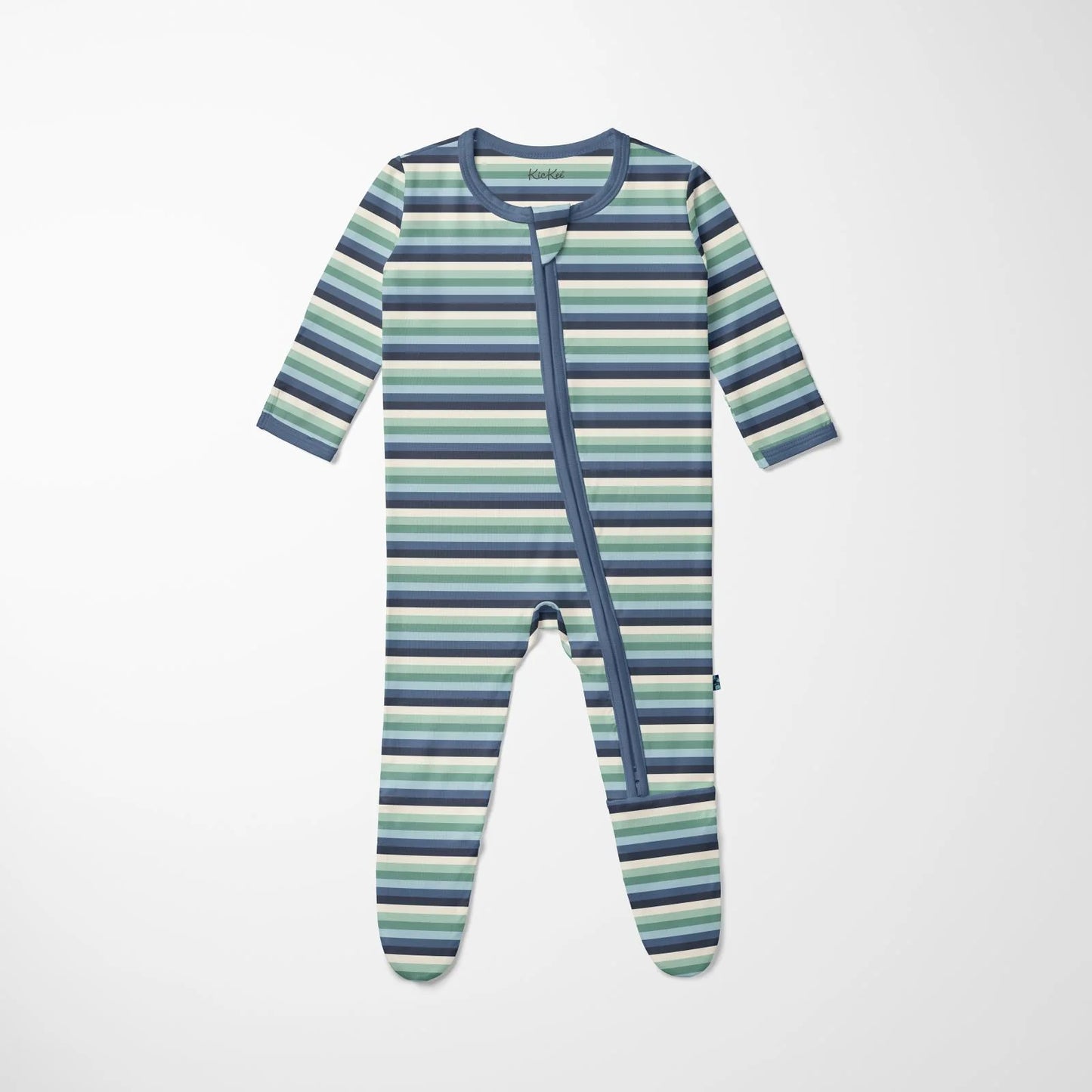 Print Footie with 2 Way Zipper in Denim Stripe