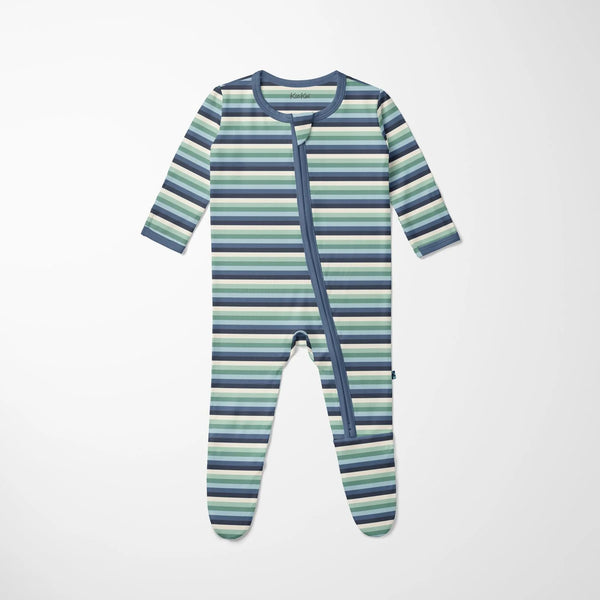 Print Footie with 2 Way Zipper in Denim Stripe