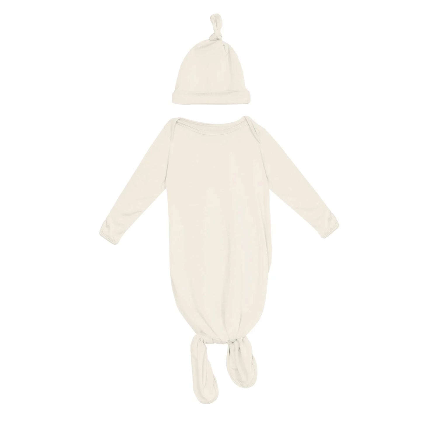 Knotted Layette Gown & Hat Set in Natural