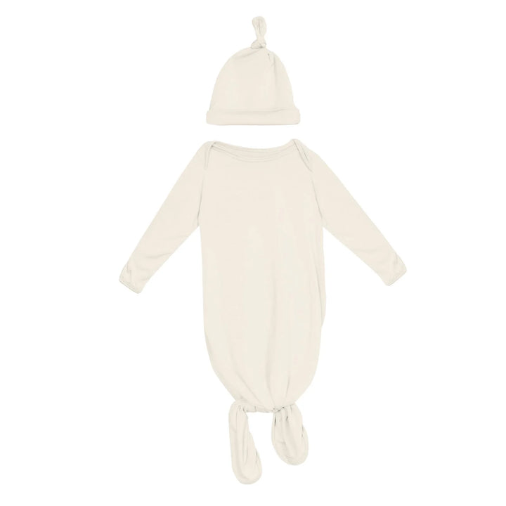 Knotted Layette Gown & Hat Set in Natural