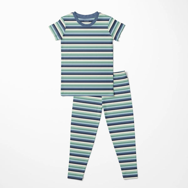 Print Short Sleeve Pajama Set in Denim Stripe