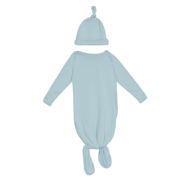 Knotted Layette Gown & Hat Set in Spring Sky