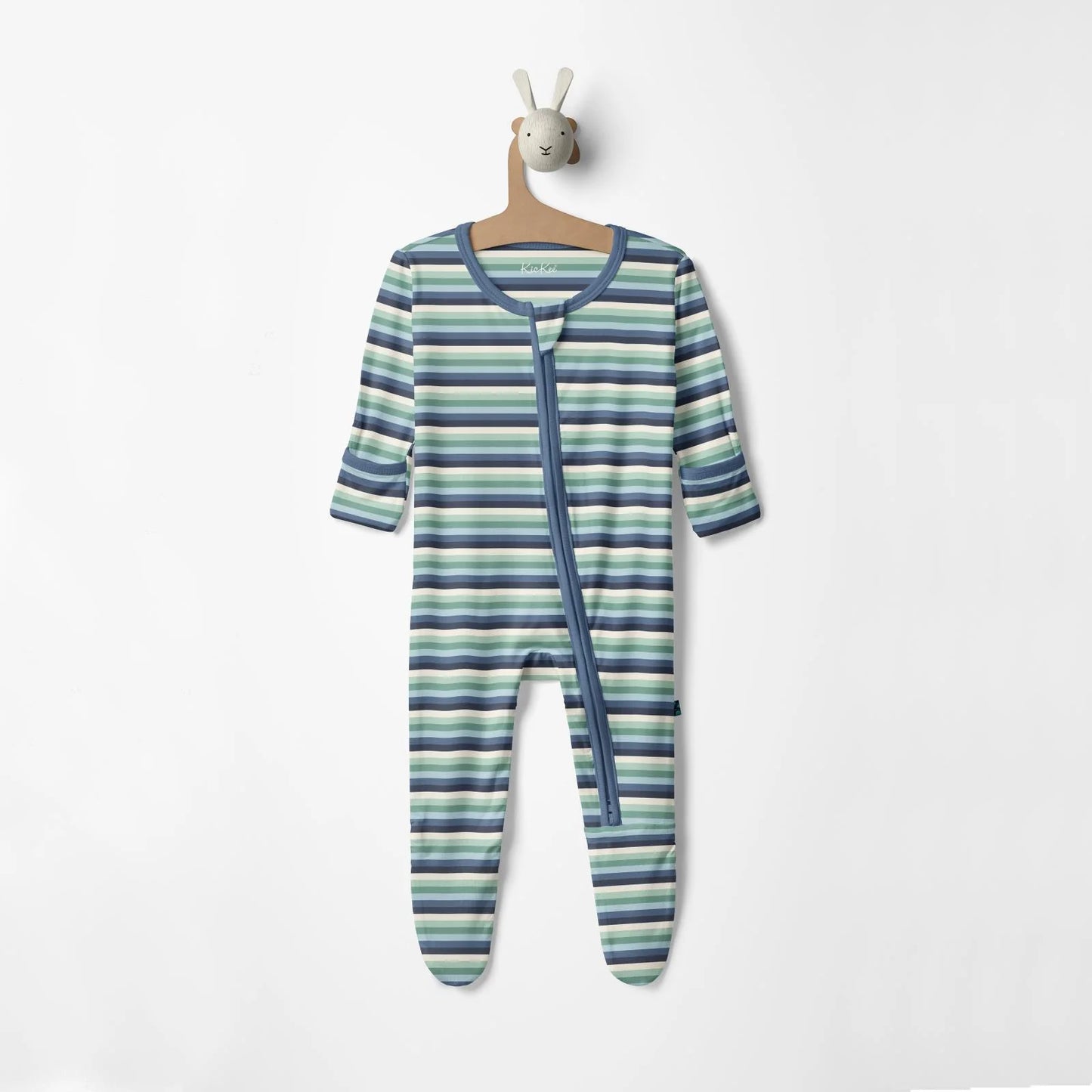 Print Footie with 2 Way Zipper in Denim Stripe