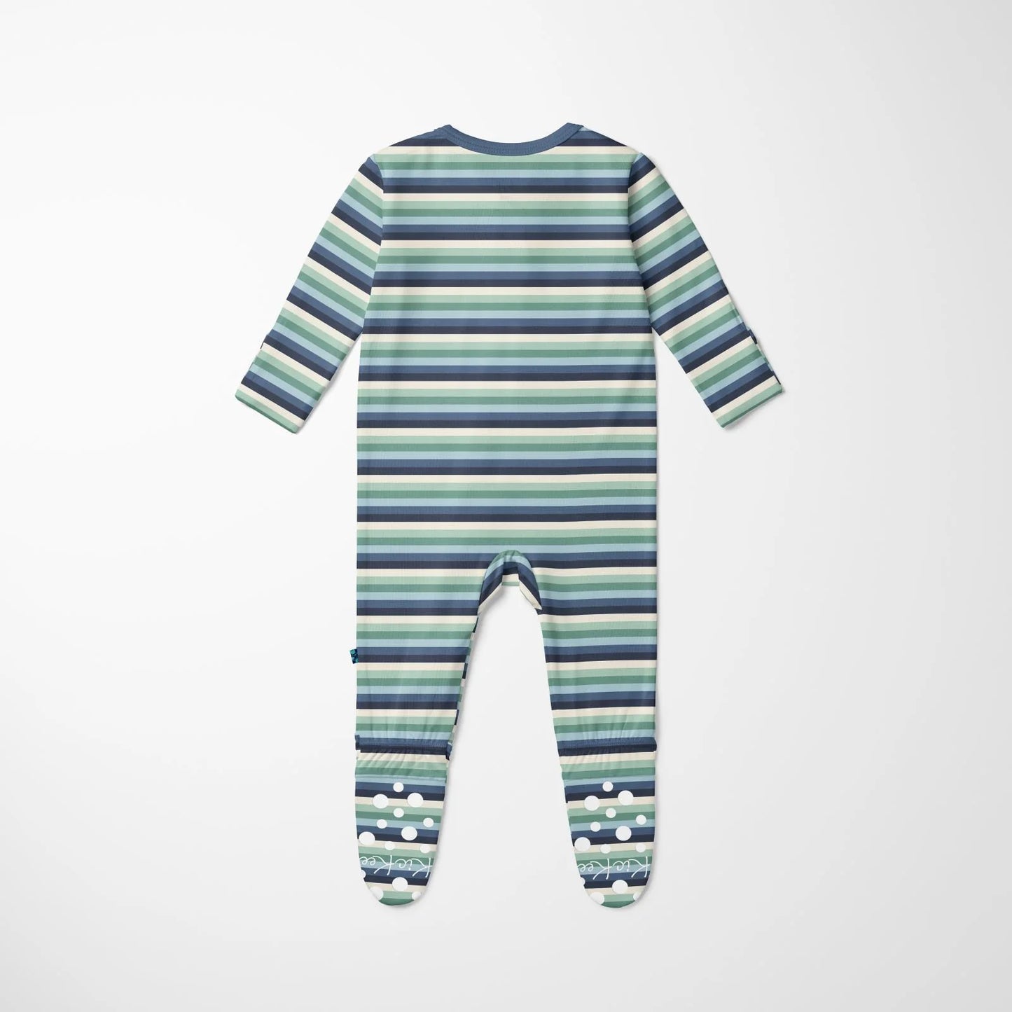 Print Footie with 2 Way Zipper in Denim Stripe
