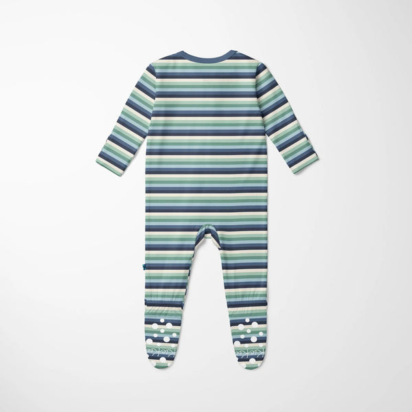 Print Footie with 2 Way Zipper in Denim Stripe