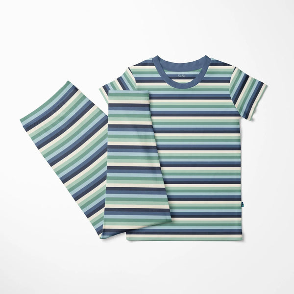 Print Short Sleeve Pajama Set in Denim Stripe