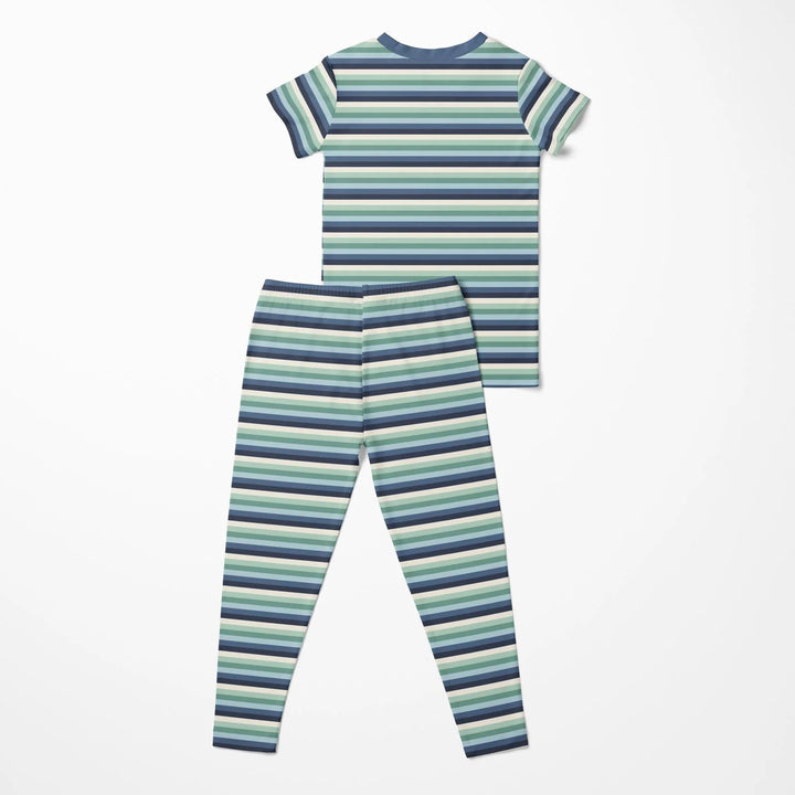 Print Short Sleeve Pajama Set in Denim Stripe