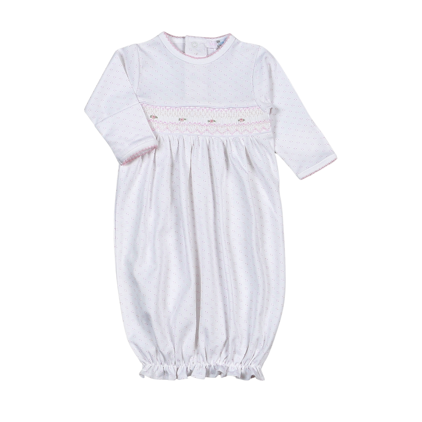 Sally Pink Dots Hand Smocked Pima Gown