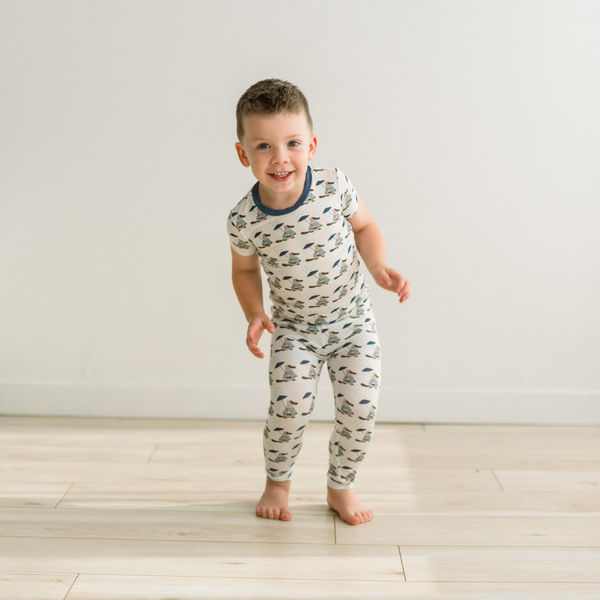 Print Short Sleeve Pajama Set in Natural Rainy Day Platypus