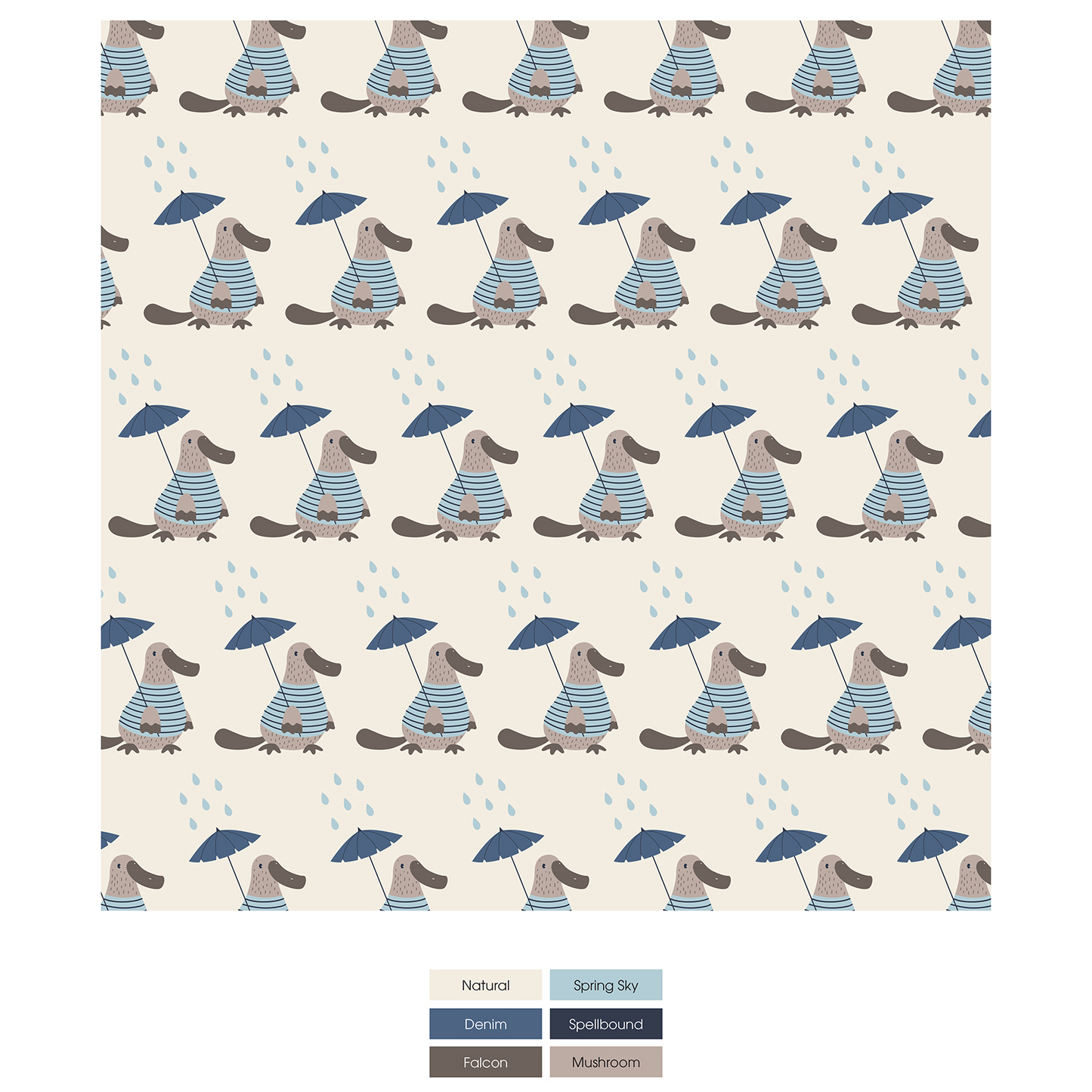Print Short Sleeve Pajama Set in Natural Rainy Day Platypus