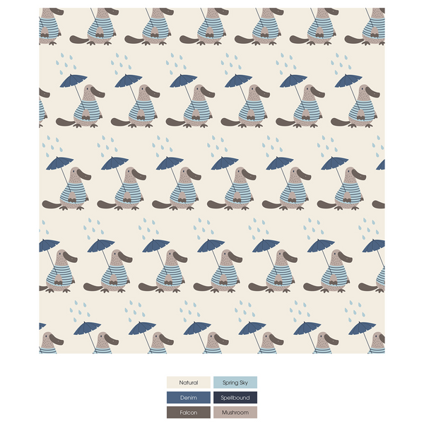 Print Short Sleeve Pajama Set in Natural Rainy Day Platypus